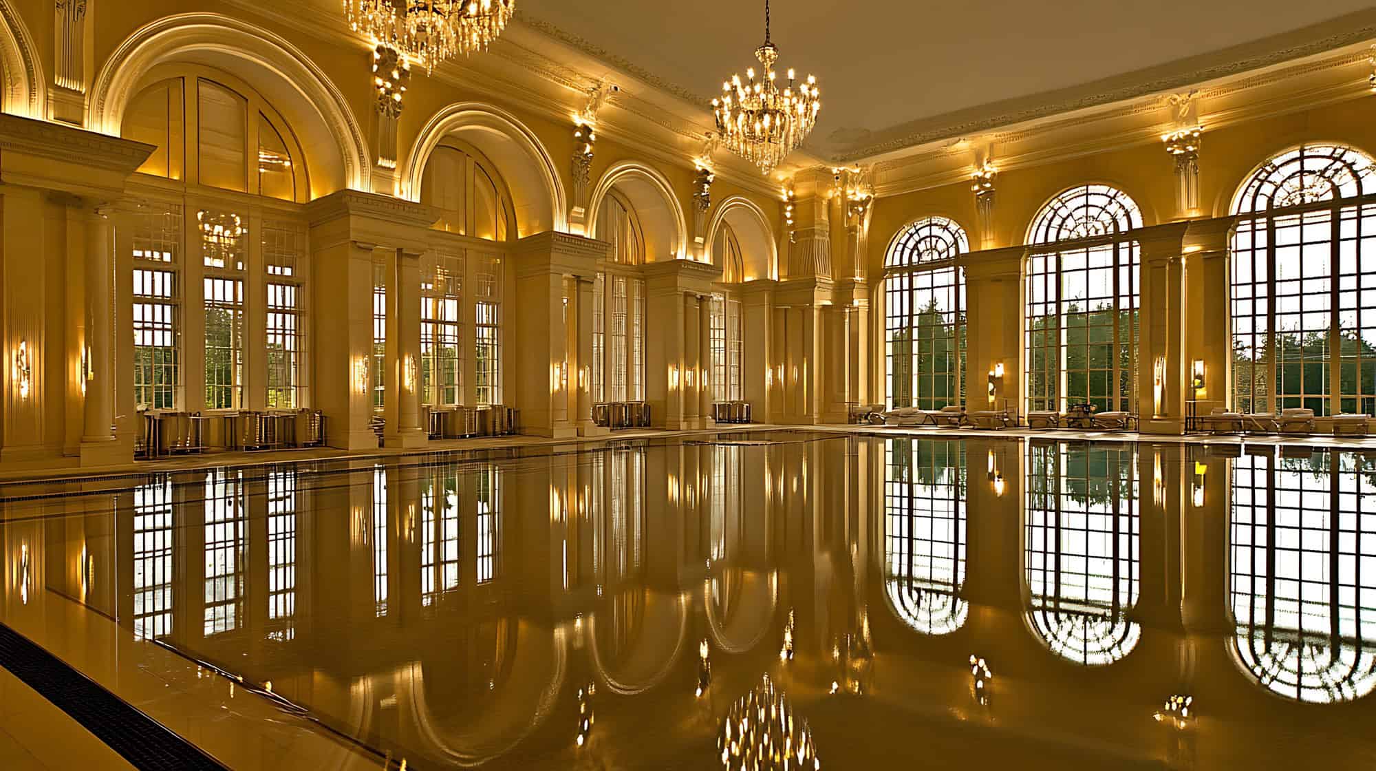 Luxury Indoor Swimming Pool in a Grand Palace Subtle Blur Background with Space for Custom Text